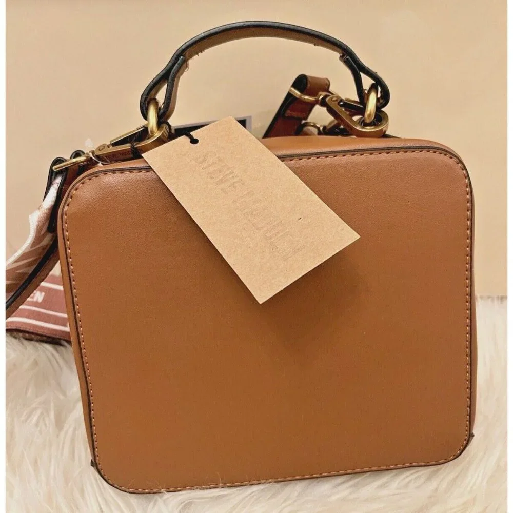 NWT STEVE MADDEN COGNAC BELIZZA WOVEN CROSSBODY HAND BAG AIRPODS TIKTOK VIRAL - Picture 3 of 8